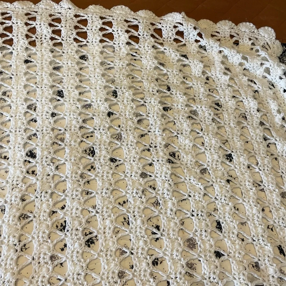 Handmade White Crochet Blanket